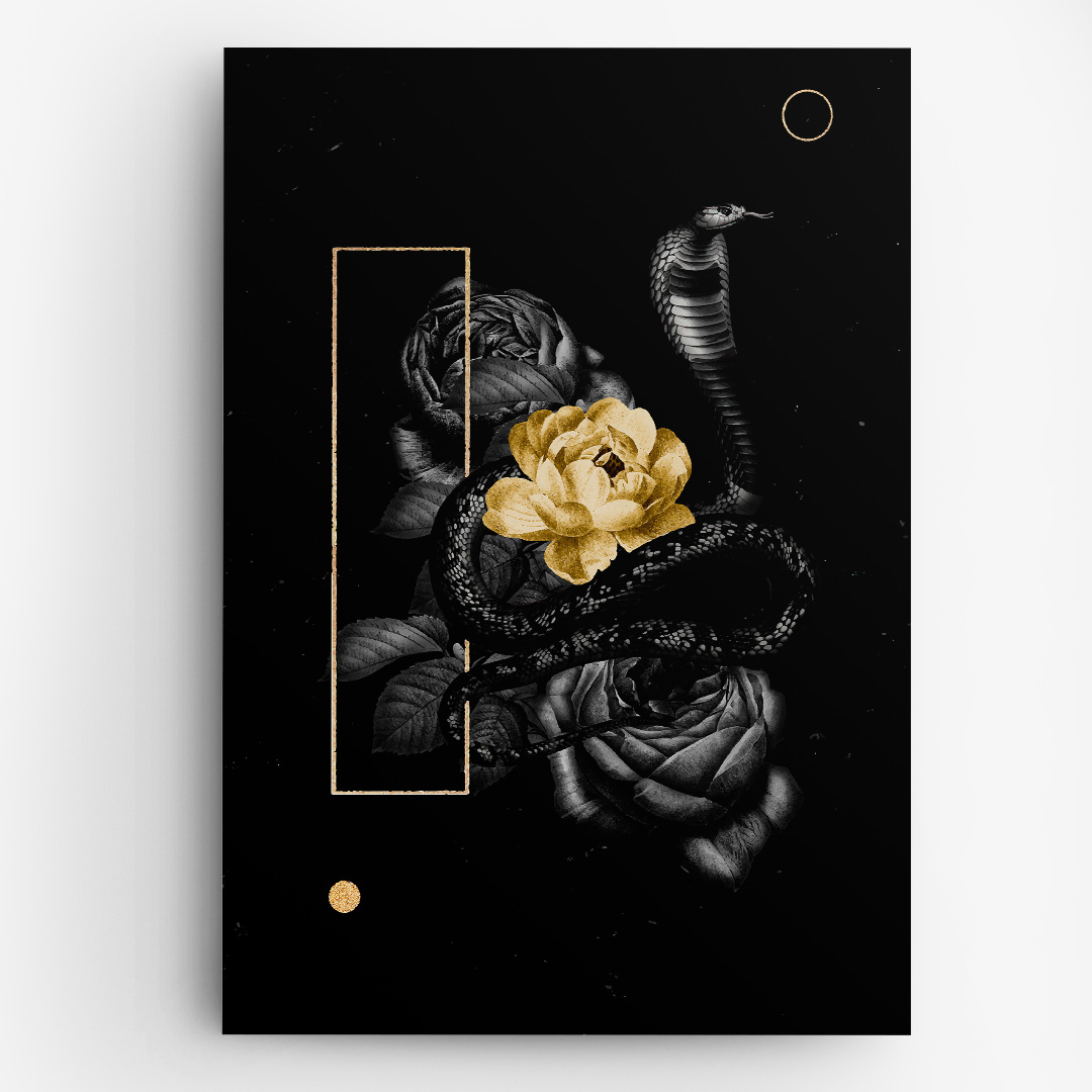 Tablou Canvas Decorativ Gold Flower & Snake