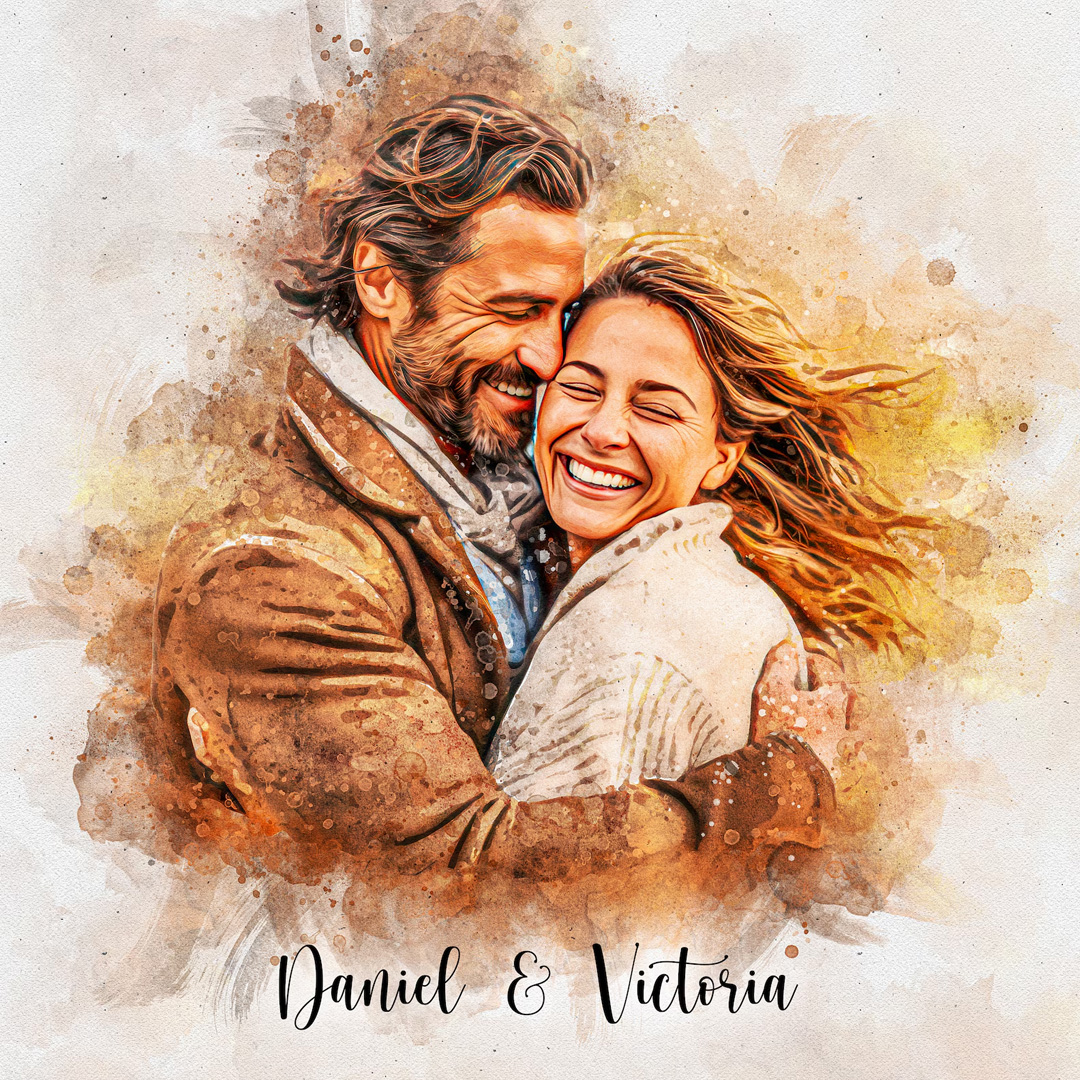 Tablou personalizat în stil pictură cu acuarelă (Watercolor) cu fotografia ta