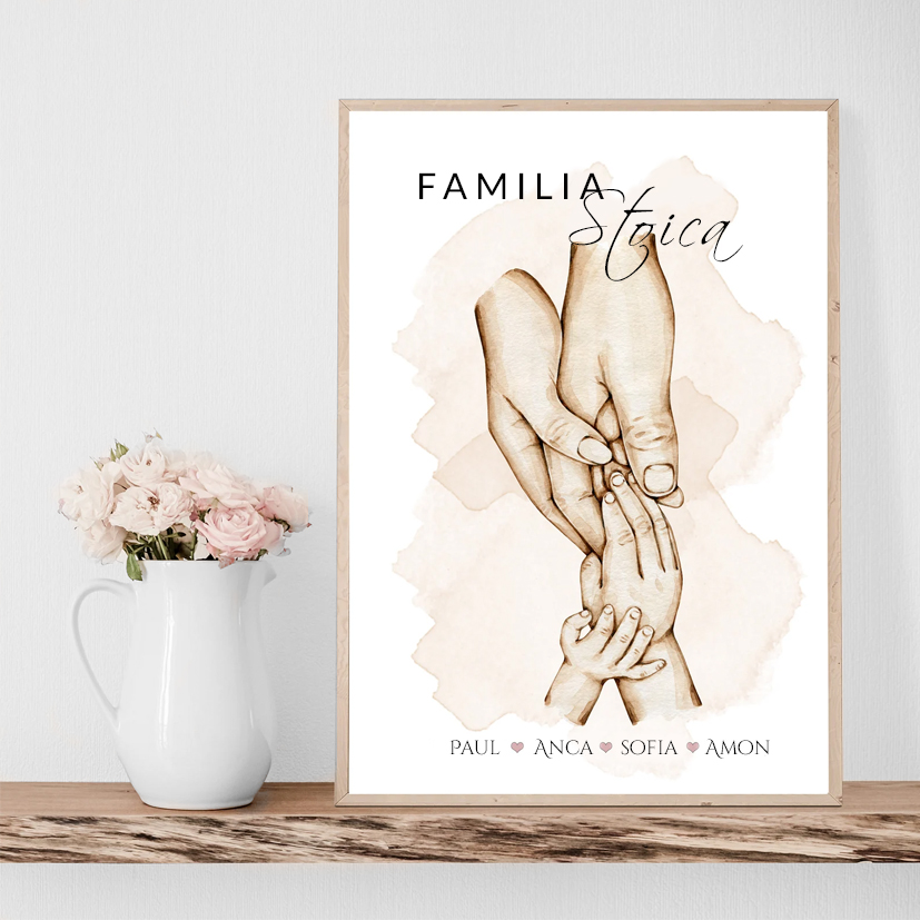 Tablou personalizat Mâini familie, 2 copii